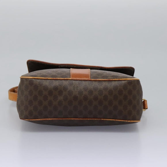 CELINE Macadam Canvas Shoulder Bag PVC Leather Brown Gold Auth 119165