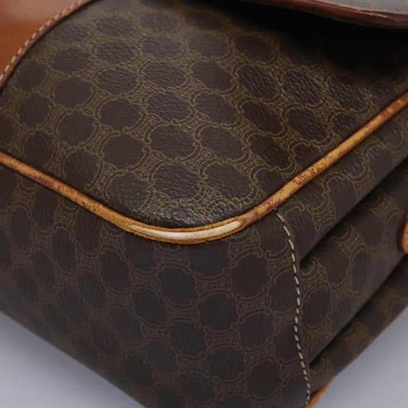 CELINE Macadam Canvas Shoulder Bag PVC Leather Brown Gold Auth 119165