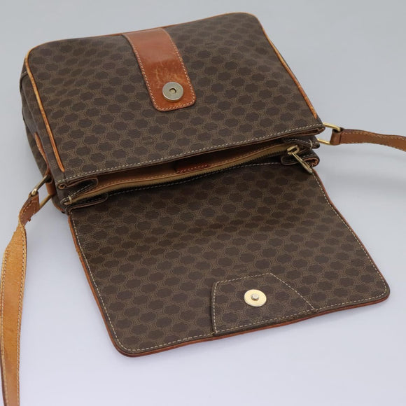 CELINE Macadam Canvas Shoulder Bag PVC Leather Brown Gold Auth 119165