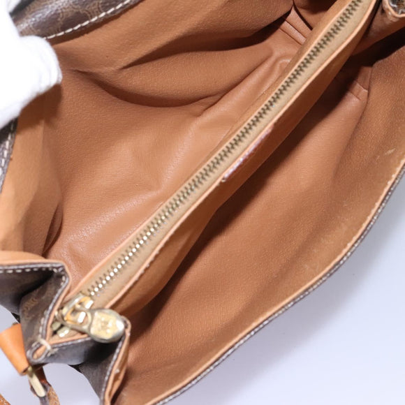 CELINE Macadam Canvas Shoulder Bag PVC Leather Brown Gold Auth 119165