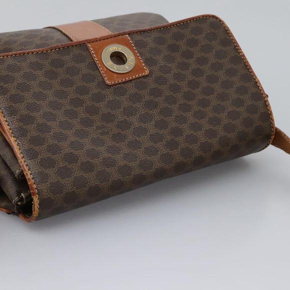 CELINE Macadam Canvas Shoulder Bag PVC Leather Brown Gold Auth 119165