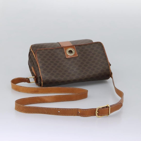 CELINE Macadam Canvas Shoulder Bag PVC Leather Brown Gold Auth 119165