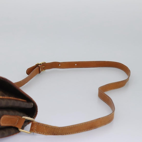 CELINE Macadam Canvas Shoulder Bag PVC Leather Brown Gold Auth 119165