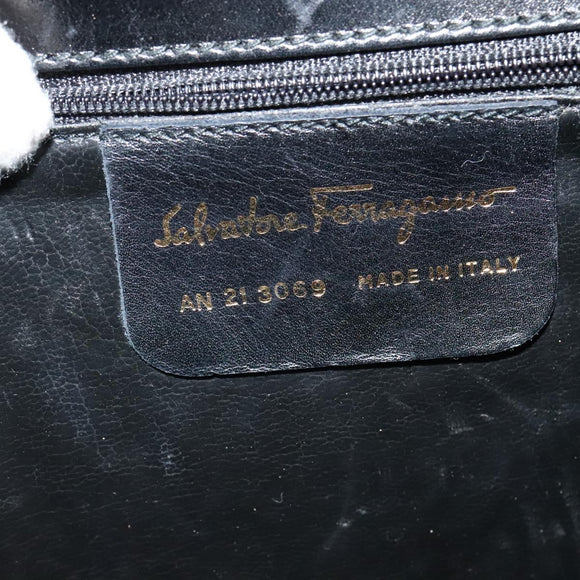 Salvatore Ferragamo Gancini Hand Bag Leather 2way Black Gold Auth 119166