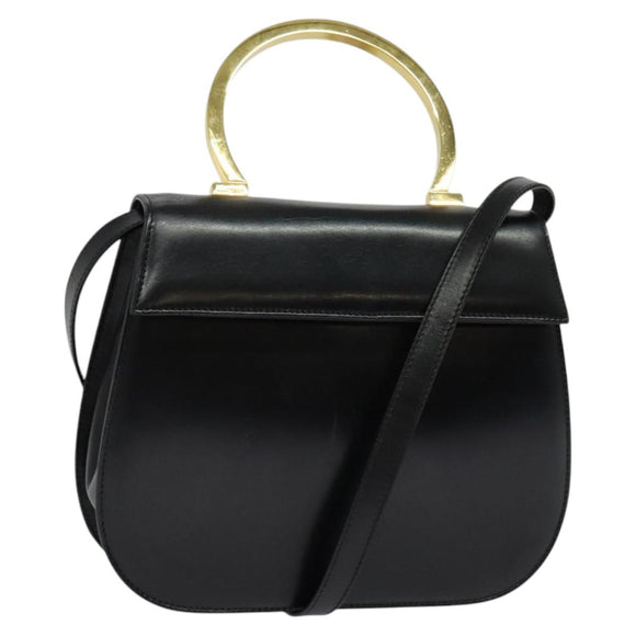 Salvatore Ferragamo Gancini Hand Bag Leather 2way Black Gold Auth 119166
