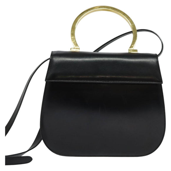 Salvatore Ferragamo Gancini Hand Bag Leather 2way Black Gold Auth 119166