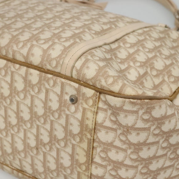 Christian Dior Romantic Chain Trotter Canvas Shoulder Bag PVC Beige Auth 119181