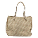 Christian Dior Romantic Chain Trotter Canvas Shoulder Bag PVC Beige Auth 119181-2