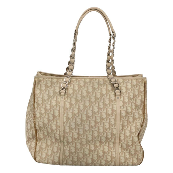 Christian Dior Romantic Chain Trotter Canvas Shoulder Bag PVC Beige Auth 119181