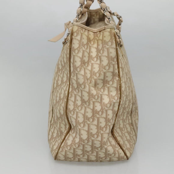 Christian Dior Romantic Chain Trotter Canvas Shoulder Bag PVC Beige Auth 119181