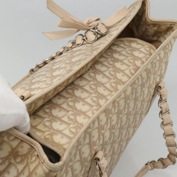 Christian Dior Romantic Chain Trotter Canvas Shoulder Bag PVC Beige Auth 119181