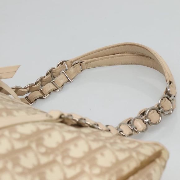 Christian Dior Romantic Chain Trotter Canvas Shoulder Bag PVC Beige Auth 119181