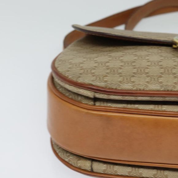 CELINE Macadam Canvas Shoulder Bag PVC Beige Gold Auth 119185
