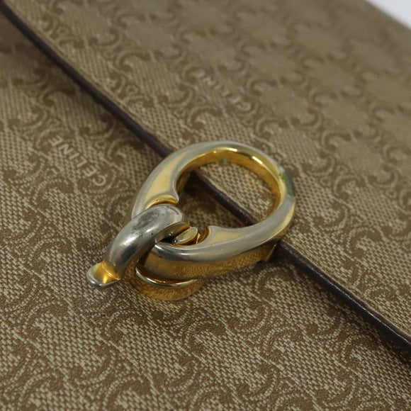 CELINE Macadam Canvas Shoulder Bag PVC Beige Gold Auth 119185
