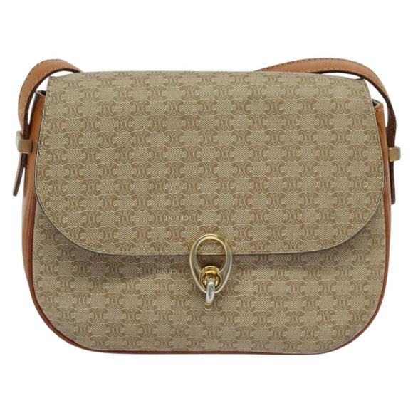 CELINE Macadam Canvas Shoulder Bag PVC Beige Gold Auth 119185