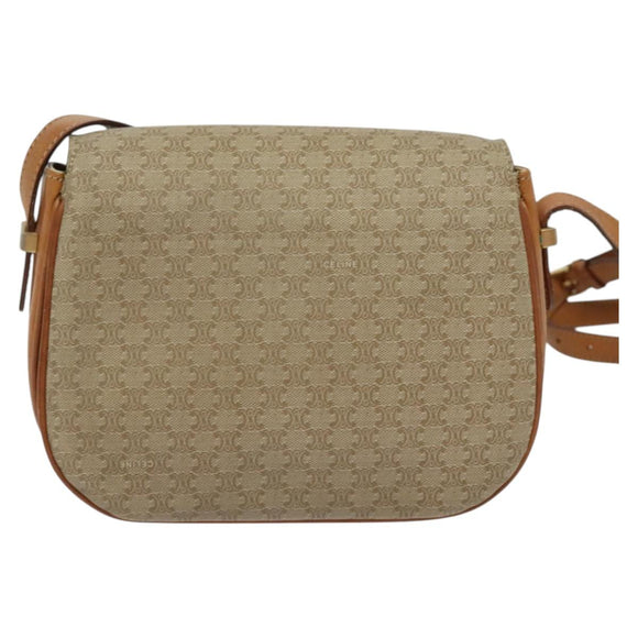CELINE Macadam Canvas Shoulder Bag PVC Beige Gold Auth 119185