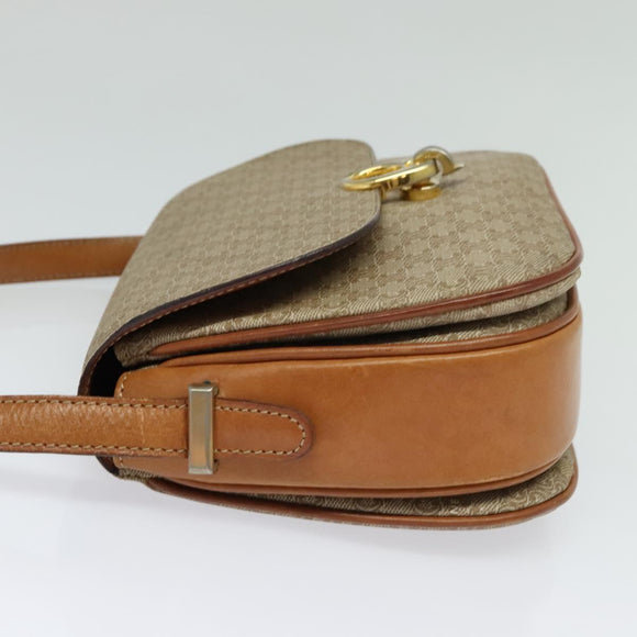 CELINE Macadam Canvas Shoulder Bag PVC Beige Gold Auth 119185