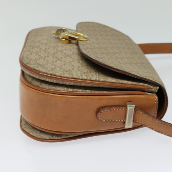 CELINE Macadam Canvas Shoulder Bag PVC Beige Gold Auth 119185