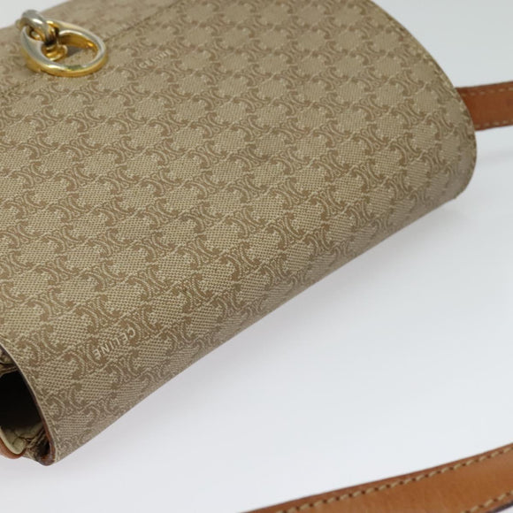 CELINE Macadam Canvas Shoulder Bag PVC Beige Gold Auth 119185