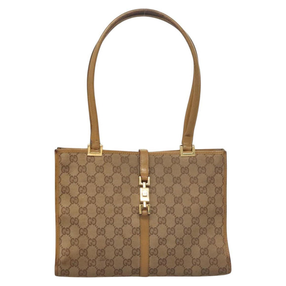 GUCCI GG Canvas Jackie Shoulder Bag Beige Gold 002 1073 3444 Auth 119187