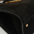 Salvatore Ferragamo Gancini Hand Bag Suede Gold Black Auth 119192-9