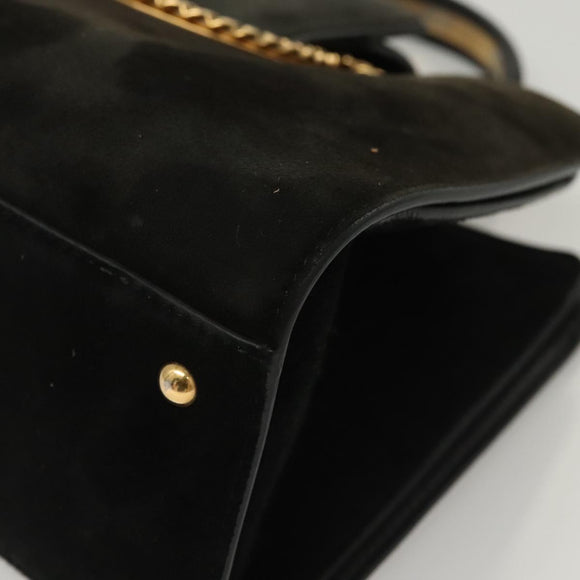 Salvatore Ferragamo Gancini Hand Bag Suede Gold Black Auth 119192