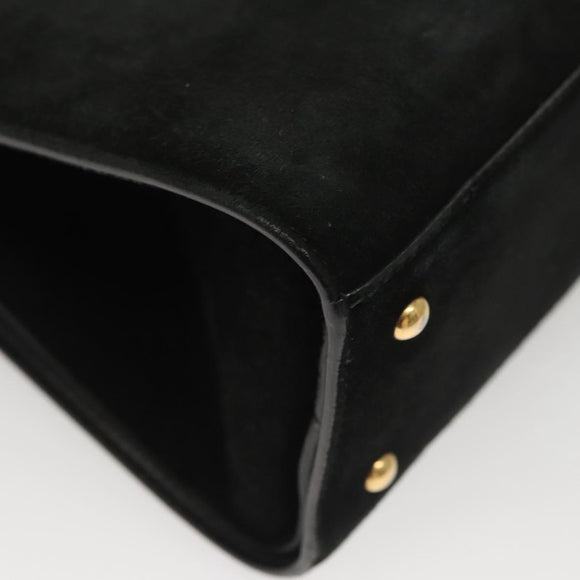 Salvatore Ferragamo Gancini Hand Bag Suede Gold Black Auth 119192