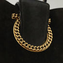 Salvatore Ferragamo Gancini Hand Bag Suede Gold Black Auth 119192-17