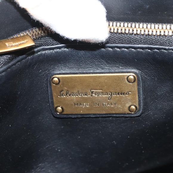 Salvatore Ferragamo Gancini Hand Bag Suede Gold Black Auth 119192