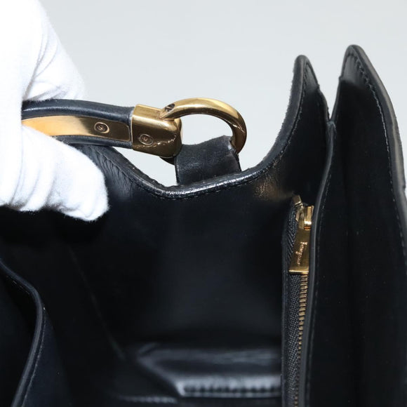 Salvatore Ferragamo Gancini Hand Bag Suede Gold Black Auth 119192