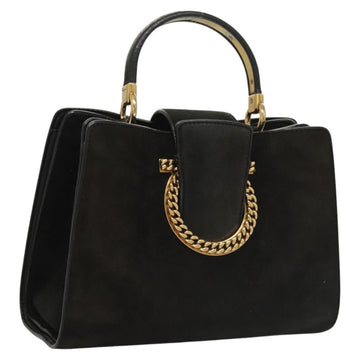 Salvatore Ferragamo Gancini Hand Bag Suede Gold Black Auth 119192