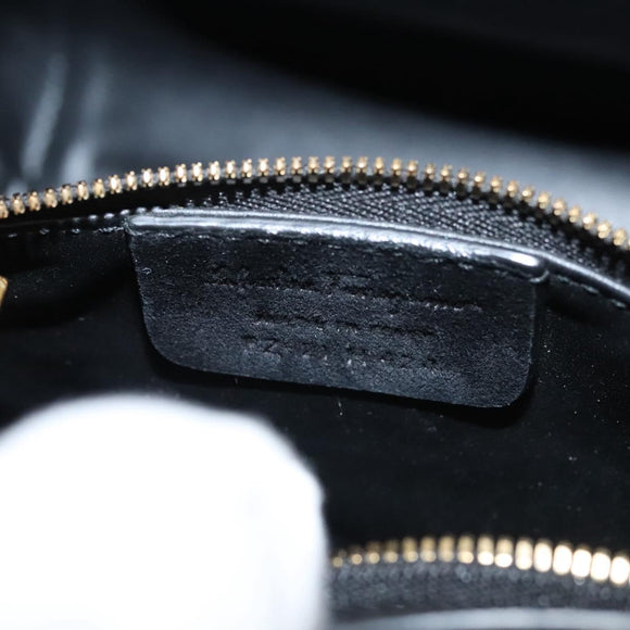 Salvatore Ferragamo Gancini Hand Bag Suede Gold Black Auth 119192