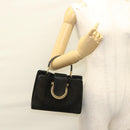 Salvatore Ferragamo Gancini Hand Bag Suede Gold Black Auth 119192-23