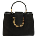 Salvatore Ferragamo Gancini Hand Bag Suede Gold Black Auth 119192-13
