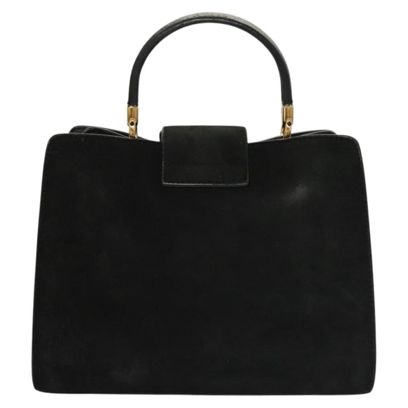 Salvatore Ferragamo Gancini Hand Bag Suede Gold Black Auth 119192