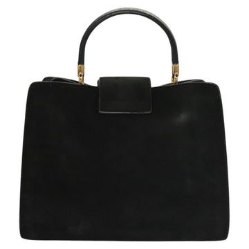 Salvatore Ferragamo Gancini Hand Bag Suede Gold Black Auth 119192 - 0