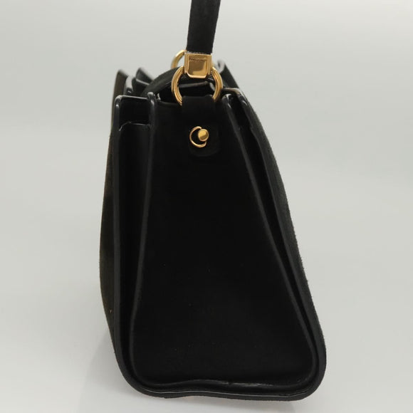 Salvatore Ferragamo Gancini Hand Bag Suede Gold Black Auth 119192