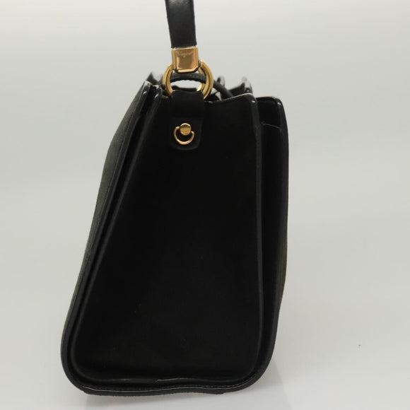 Salvatore Ferragamo Gancini Hand Bag Suede Gold Black Auth 119192
