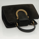 Salvatore Ferragamo Gancini Hand Bag Suede Gold Black Auth 119192-6