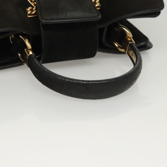 Salvatore Ferragamo Gancini Hand Bag Suede Gold Black Auth 119192