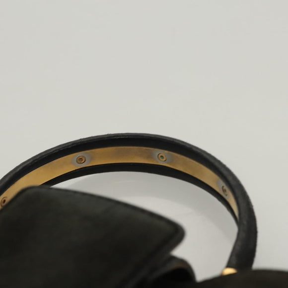 Salvatore Ferragamo Gancini Hand Bag Suede Gold Black Auth 119192