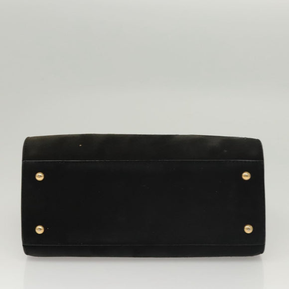 Salvatore Ferragamo Gancini Hand Bag Suede Gold Black Auth 119192