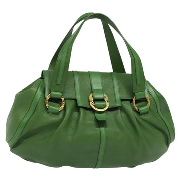 BVLGARI Chandra Hand Bag Leather Gold Green Auth 119194