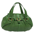 BVLGARI Chandra Hand Bag Leather Gold Green Auth 119194-1