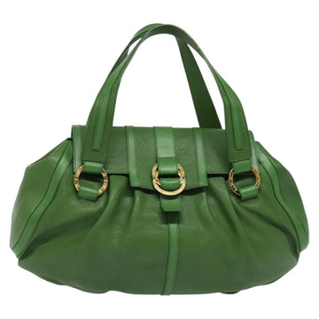 BVLGARI Chandra Hand Bag Leather Gold Green Auth 119194 - 0