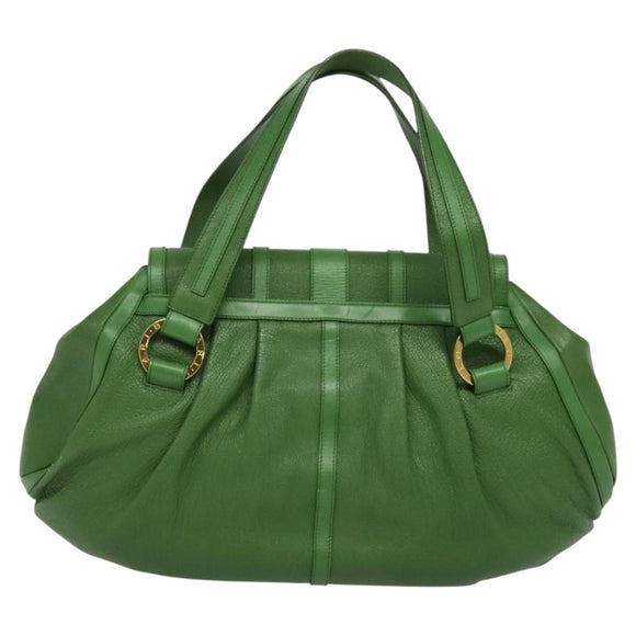 BVLGARI Chandra Hand Bag Leather Gold Green Auth 119194
