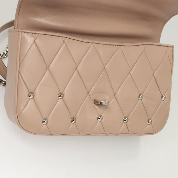 Miu Miu Chain Shoulder Bag Leather Pink Silver Auth 119207