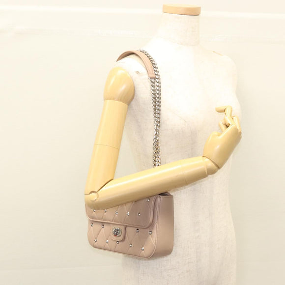 Miu Miu Chain Shoulder Bag Leather Pink Silver Auth 119207