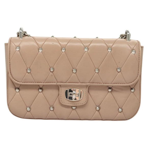 Miu Miu Chain Shoulder Bag Leather Pink Silver Auth 119207