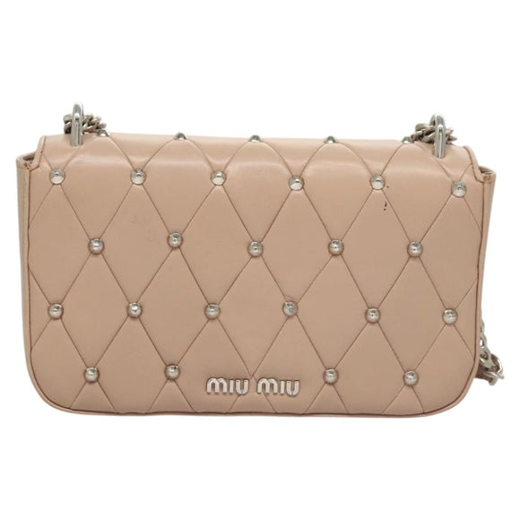 Miu Miu Chain Shoulder Bag Leather Pink Silver Auth 119207